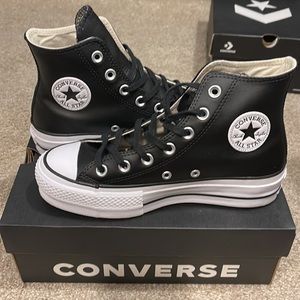 Black Leather Platform Converse